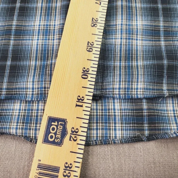 Ely Cattleman Western Shirt Large Blue Silver Plaid Pearl Cowboy Rodeo Dance - Picture 8 of 14